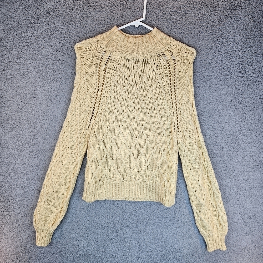 American Eagle Womens Yellow Knit Cropped Sweater Sz M Turtleneck Pullover* - Picture 2 of 9